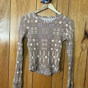 We The Free Brown and Cream Patterned Long Sleeve Top